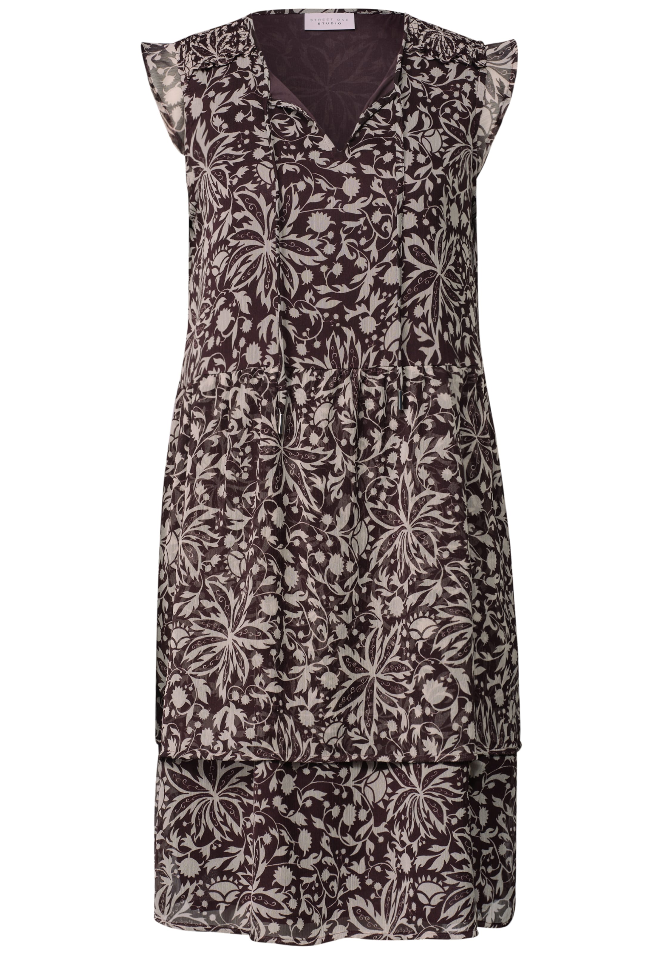 Street One Studio Knielanges Kleid aus Chiffon mit Print in Lila: Vorderseite