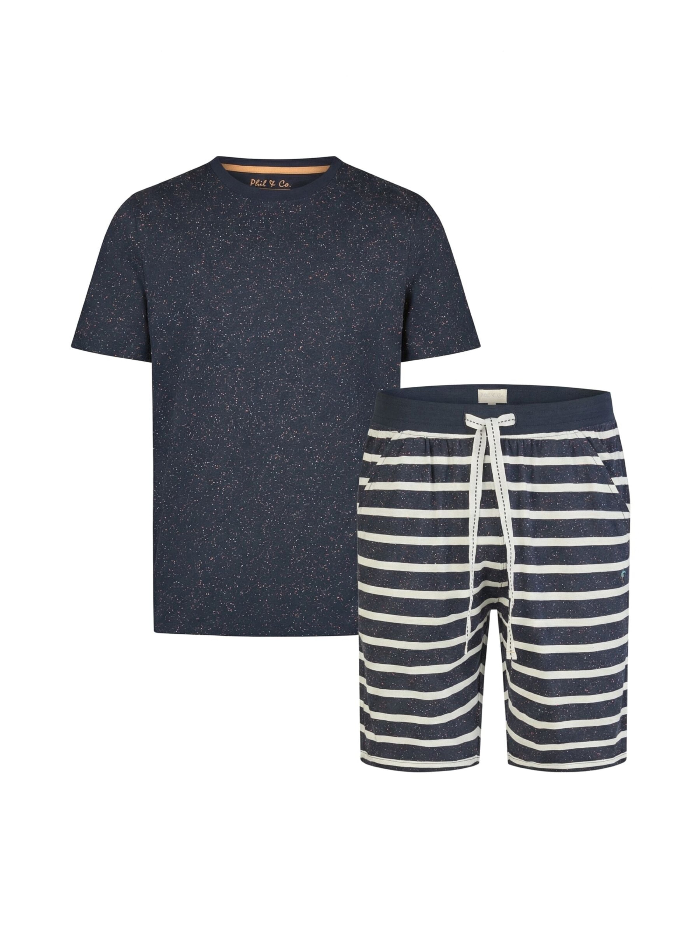 Phil & Co. Berlin Pajama short 'Phil & Co. Berlin Men's Shorty Set – Cotton Pyjamas with Fashionable Print & Colour Gradient, Spring/Summer, S–XXL' in Marine blue, Item view