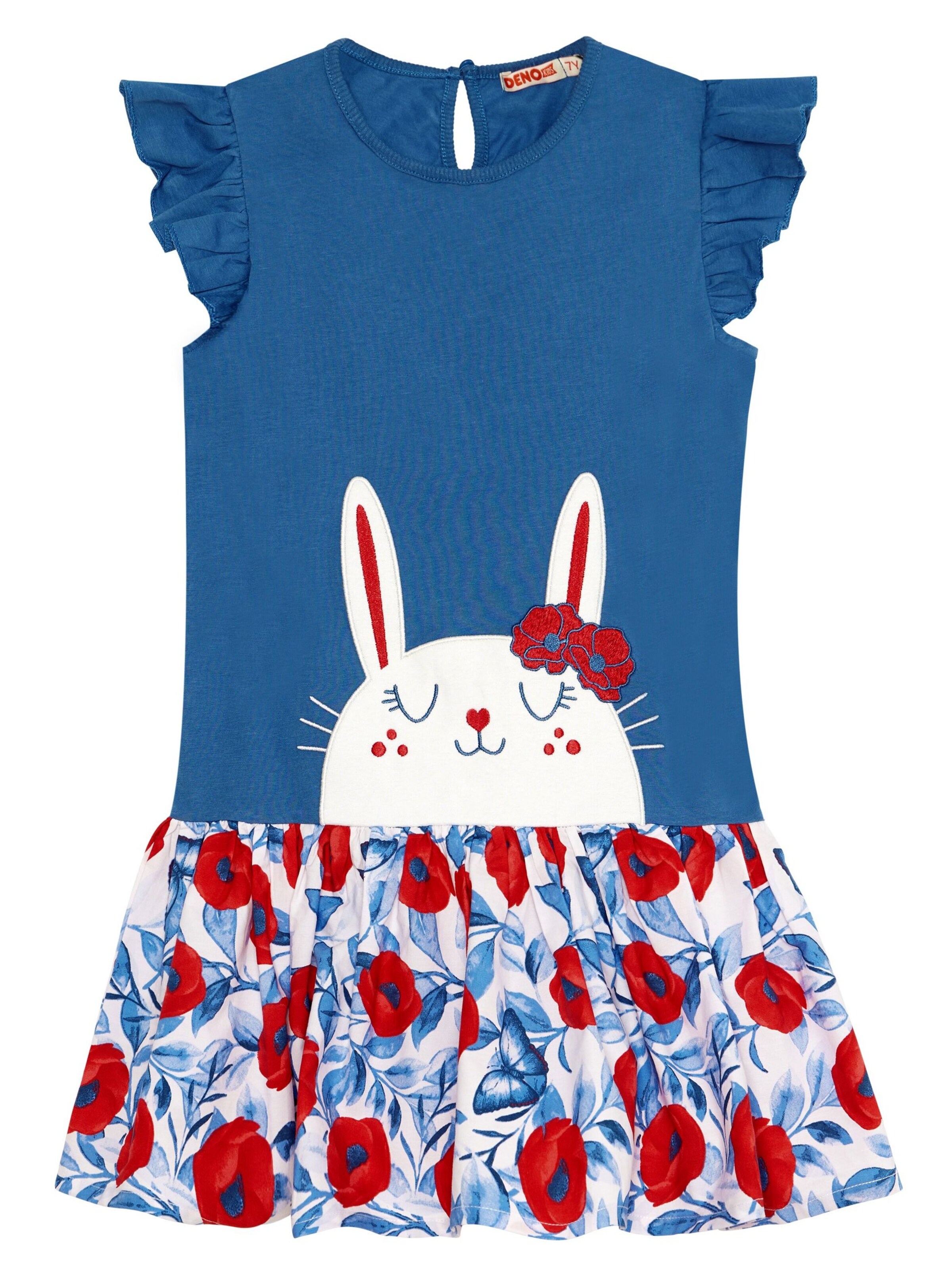 Robe 'Cute Bunny' Denokids en bleu : devant