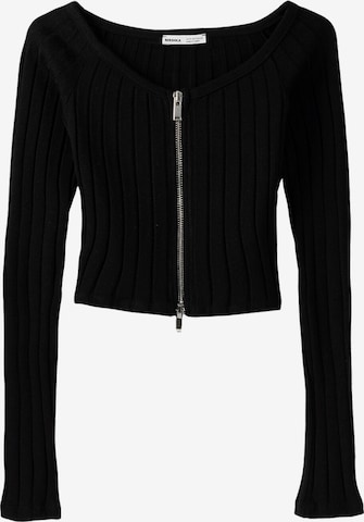 Bershka Knit Cardigan in Black: front