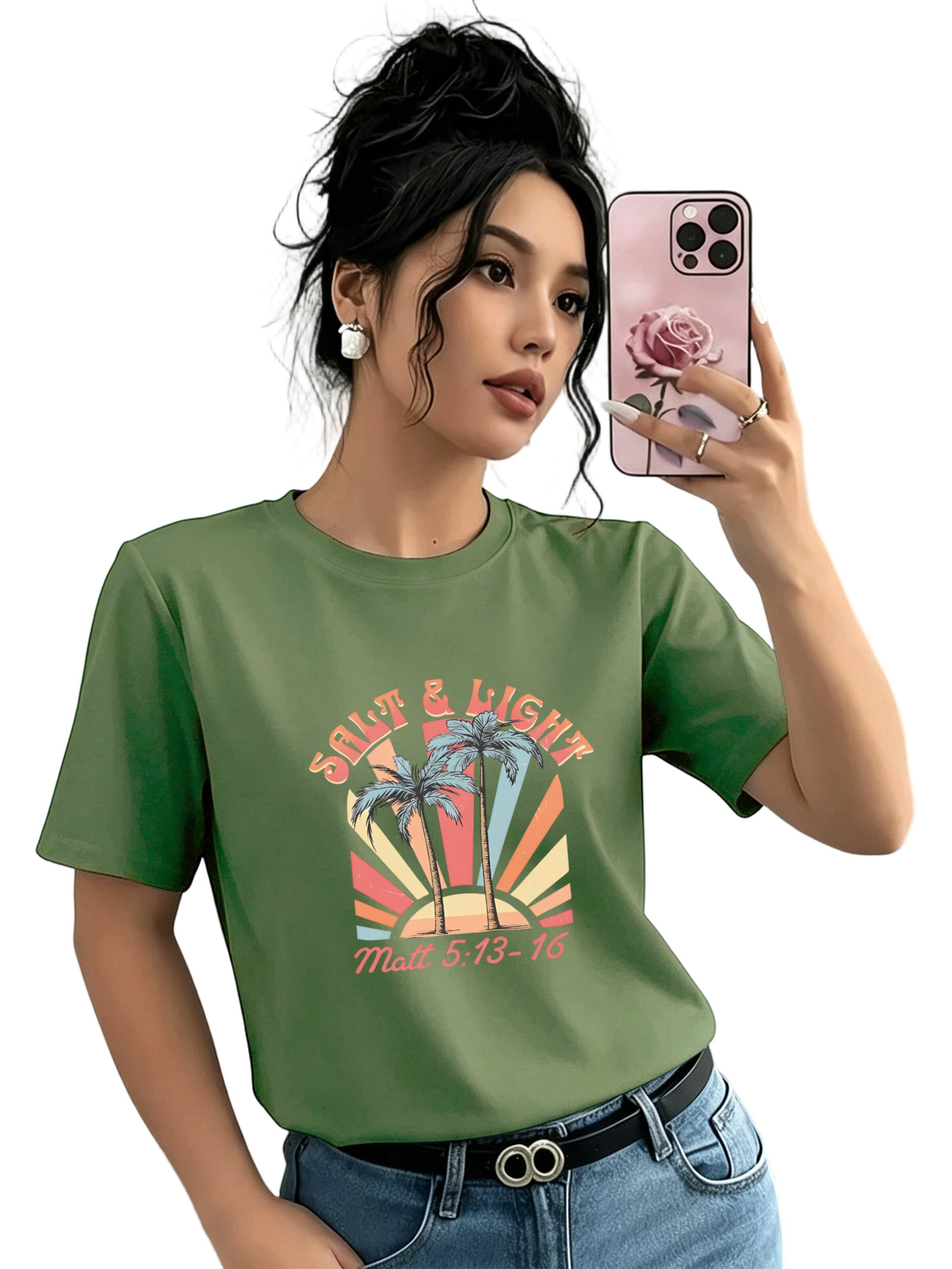 GORHEY Shirt 'Women's Summer Vacation Short-Sleeve Shirt with Coconut Trees Print Tees'‌‌‌‌‌‌‌‌ in Grün: Vorderseite