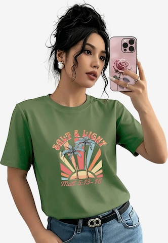 GORHEY Shirt 'Women's Summer Vacation Short-Sleeve Shirt with Coconut Trees Print Tees' in Grün: Vorderseite