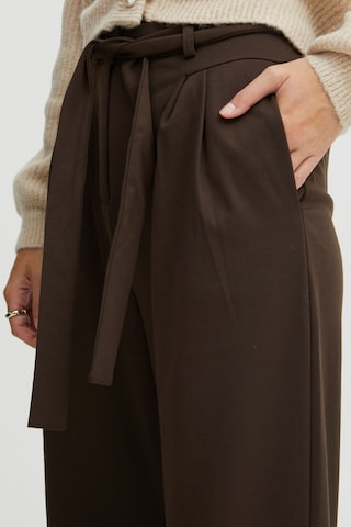 ICHI Loose fit Pleat-Front Pants in Brown
