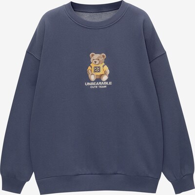 Pull&Bear Sweatshirt i marinblå / brun / ljusgul / vit, Produktvy