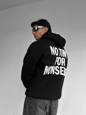 Kleidermafia Trui 'Oversize “No Time for Nonsense” Hoodie - Black and White' in Zwart