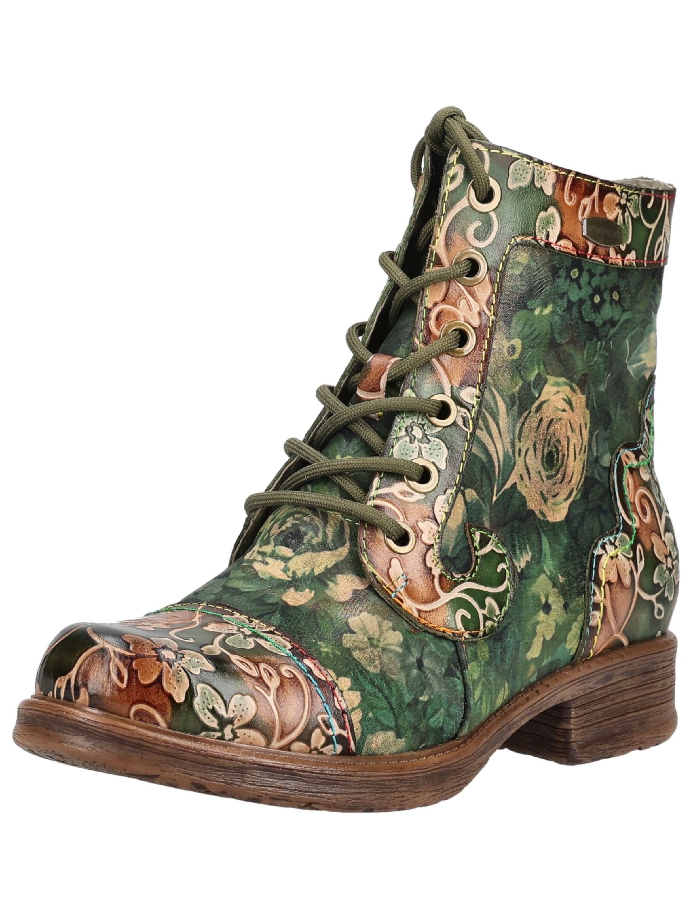 Laura Vita Lace-Up Ankle Boots in Green: front