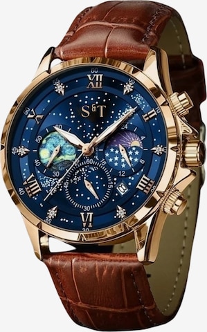 S&T Design Analog Watch 'MANSA LUX' in Brown: front