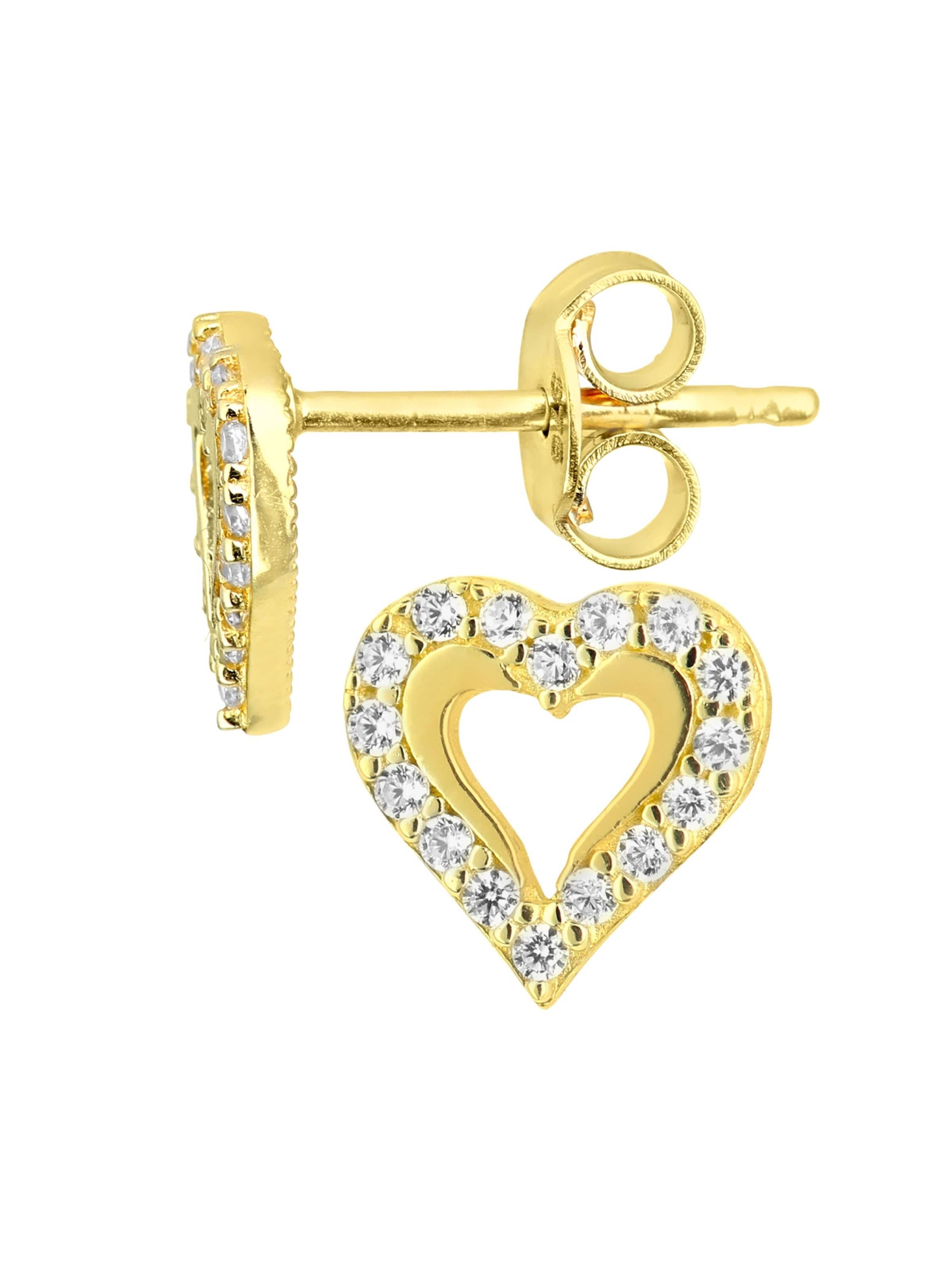 Vanlere - Pendientes 'Ohrstecker aus 375 Gelbgold mit Zirkonia Herz-Design' en amarillo