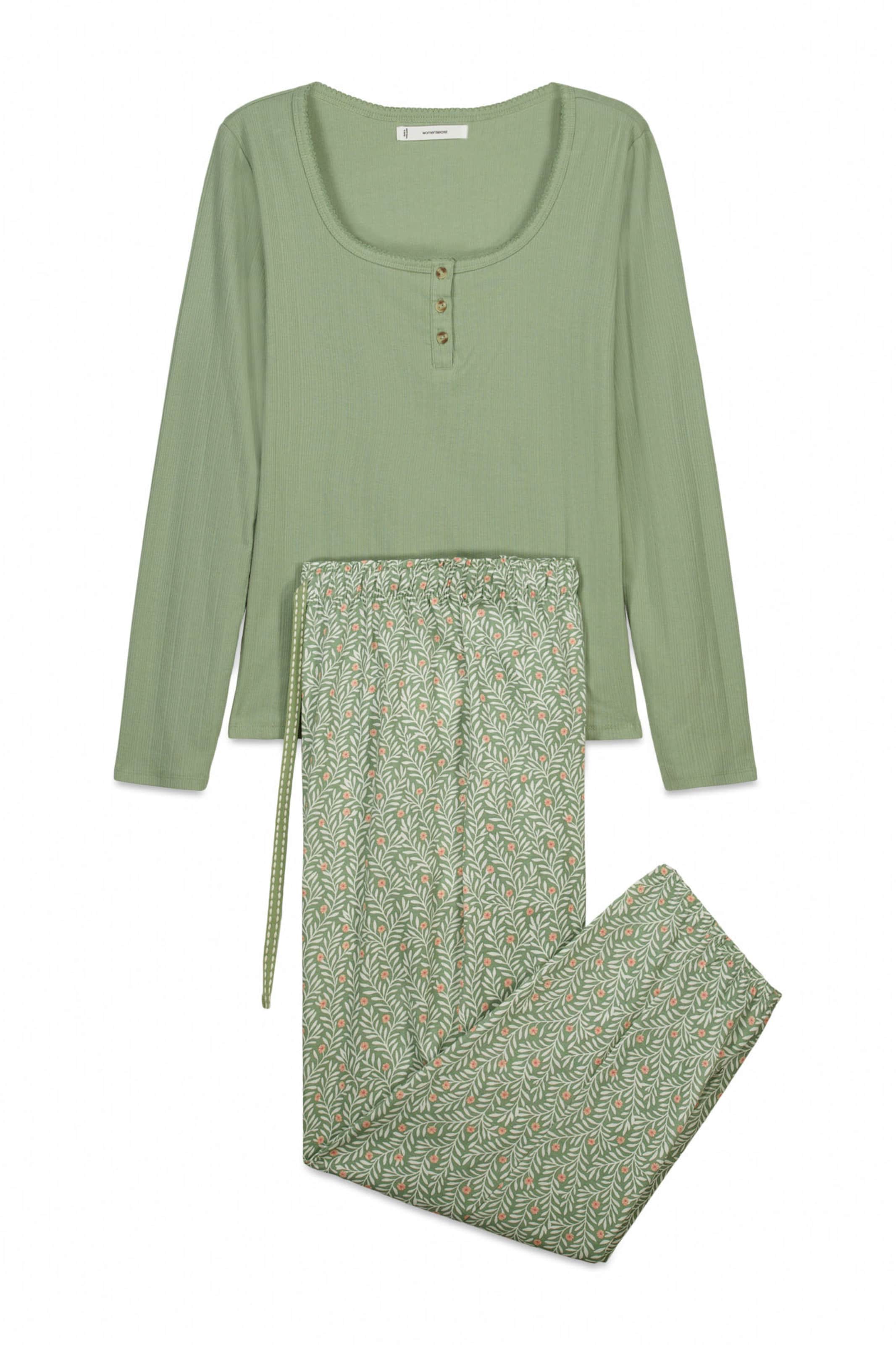 Women' Secret Pyjama in dunkelgrün / hellorange / weiß, Produktansicht