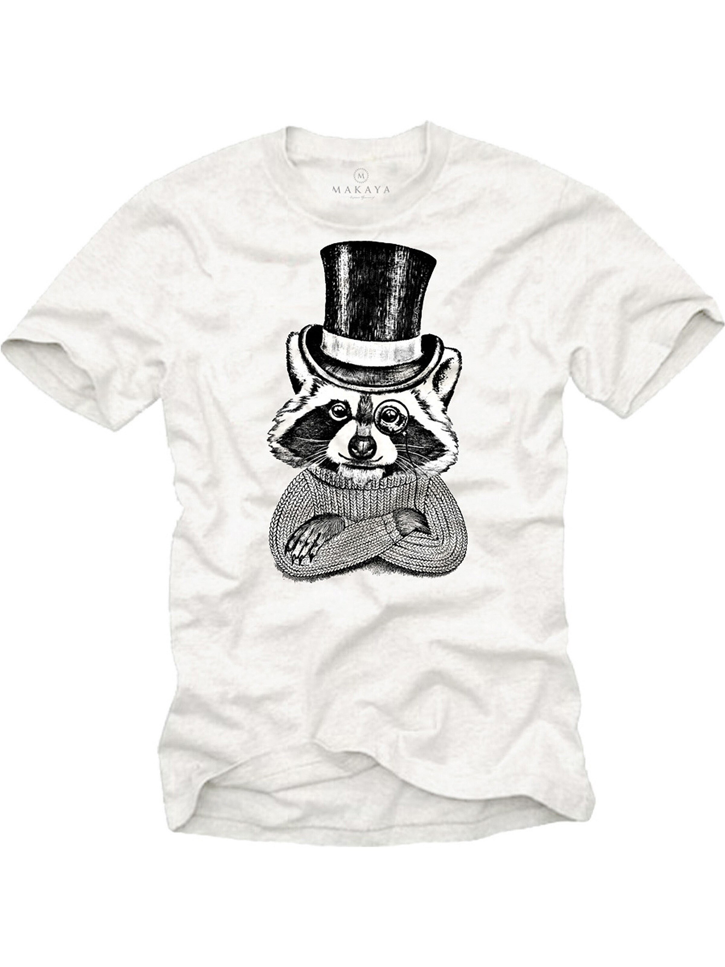 MAKAYA Shirt 'Waschbär Hut' in White: front