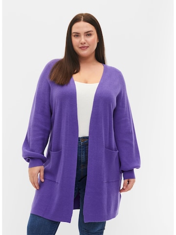 Zizzi Knit Cardigan in Purple: front