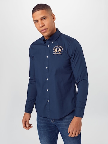 La Martina Slim fit Button Up Shirt in Blue: front