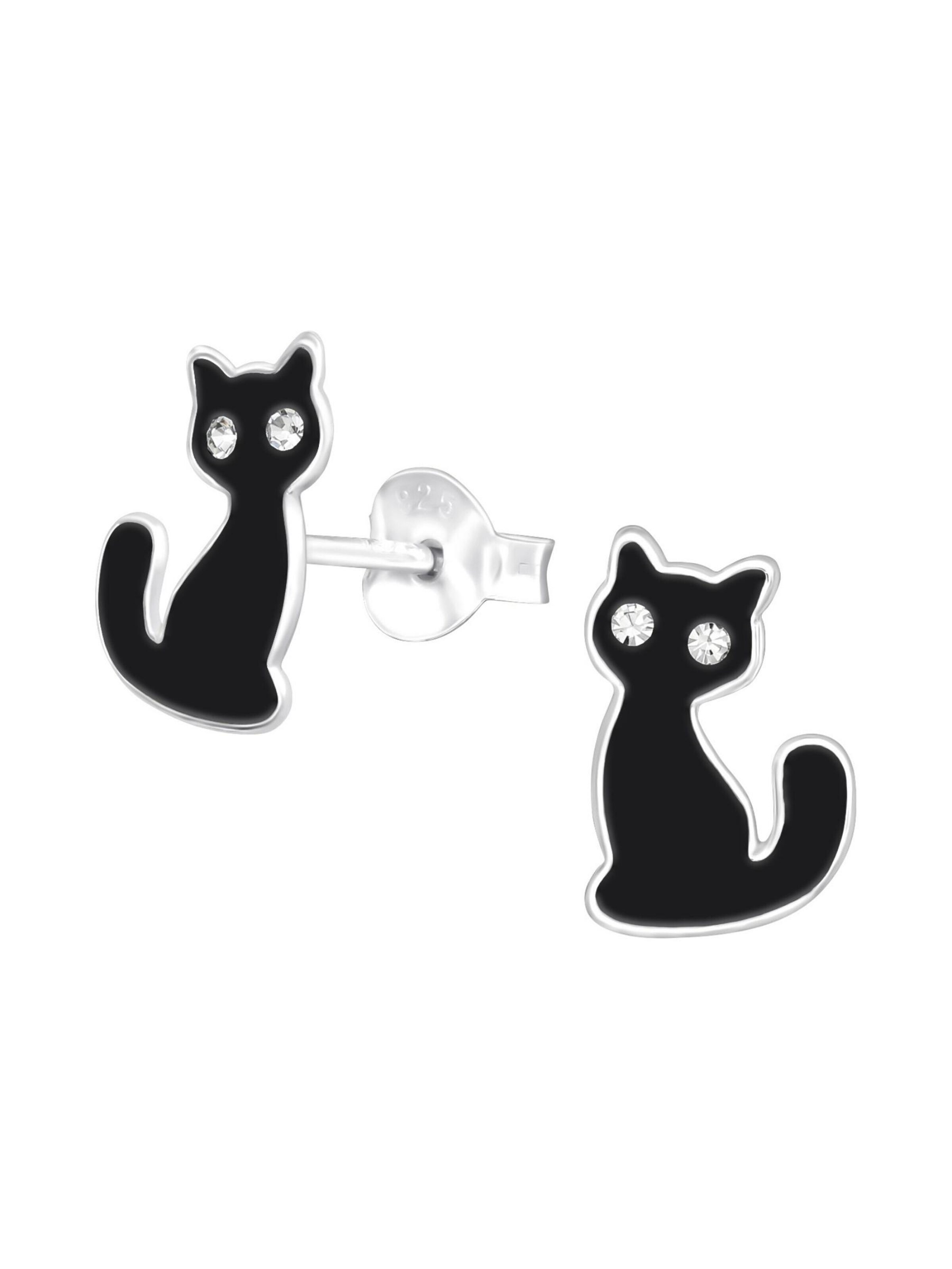 Bijou 'Childrens Silver Fox Ear Studs With Epoxy' Maxte en noir : devant