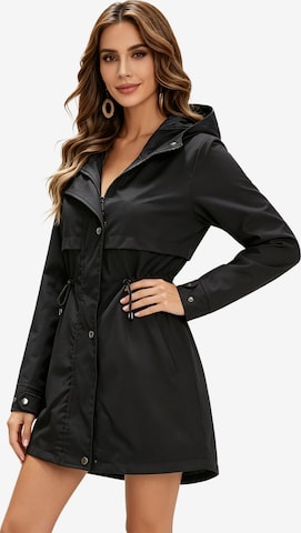 KoJooin Płaszcz funkcyjny 'Damen lange Kapuzen-Regenjacke mit Taille – Wasserdichter Windbreaker und Outdoor-Mantel für Schutz' w kolorze czarny: przód
