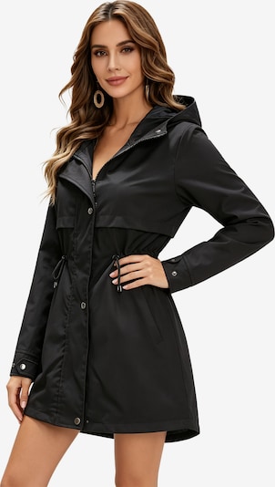 KoJooin Funktionsmantel 'Damen lange Kapuzen-Regenjacke mit Taille – Wasserdichter Windbreaker und Outdoor-Mantel für Schutz' in XL in schwarz, Produktansicht