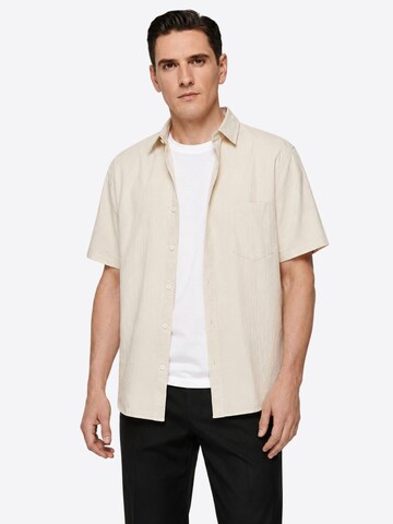 ALLTHEMEN Regular fit Button Up Shirt 'Schlicht' in Beige