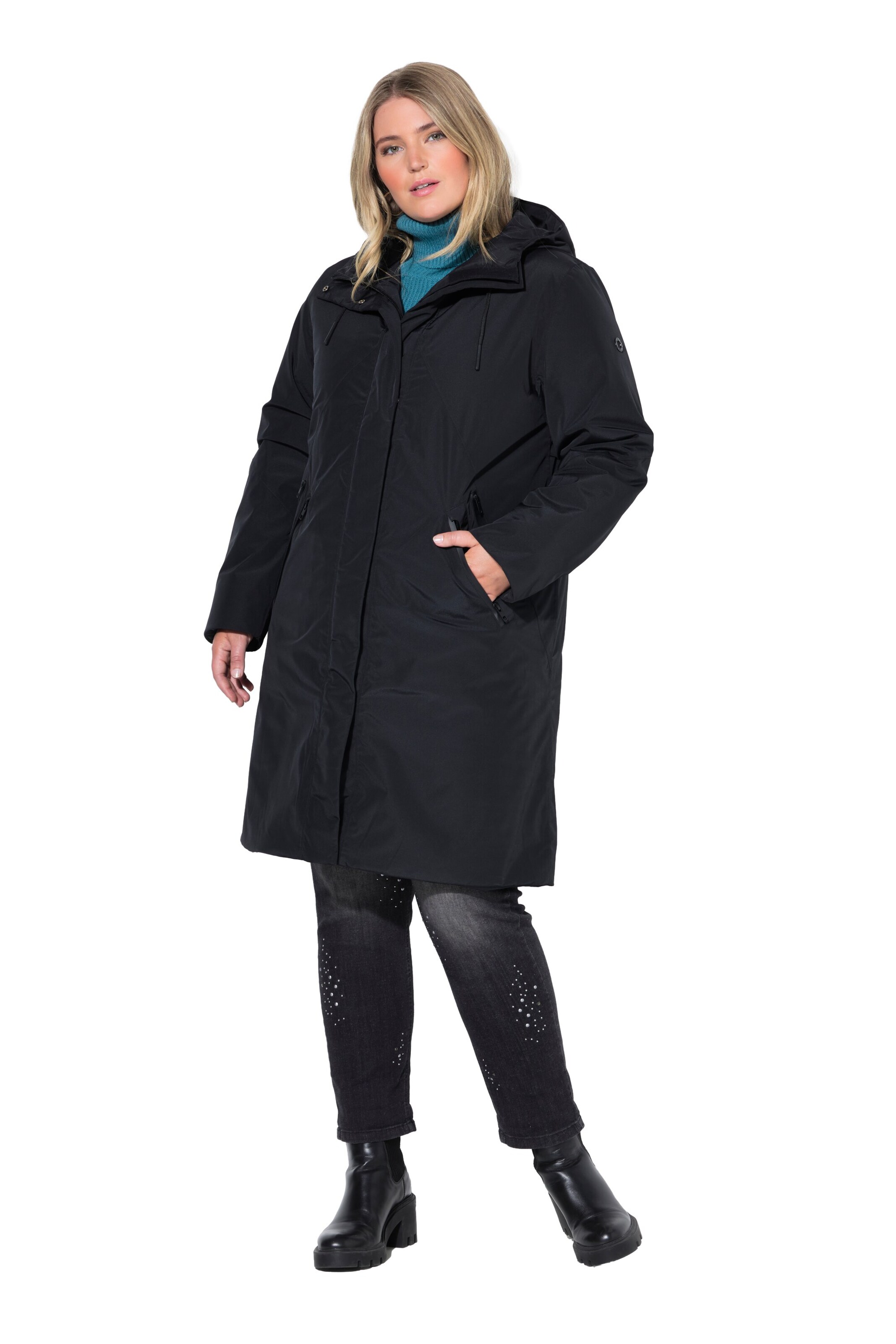 Ulla Popken Between-seasons coat in Black: front