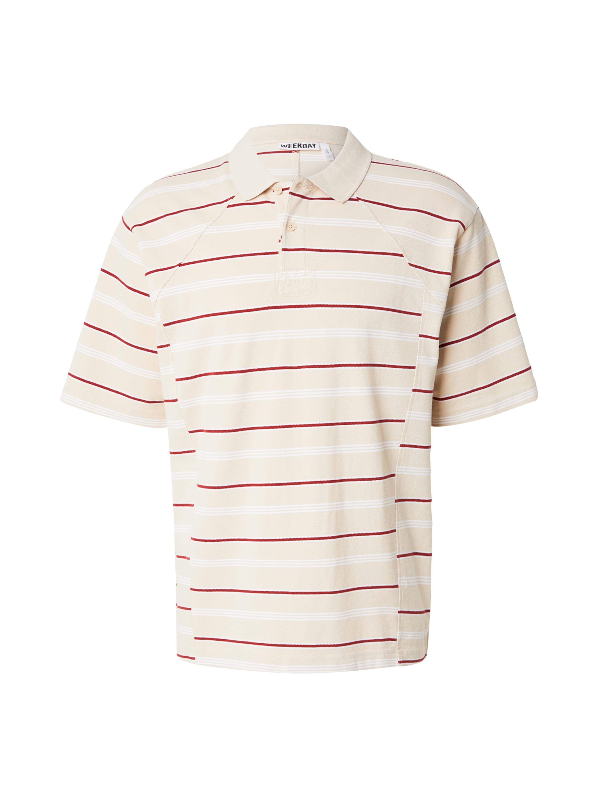 WEEKDAY Shirt 'Ian' in XS in de kleur Sand / Donkerrood / Wit, Productweergave