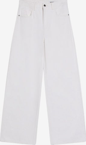 Wide leg Jeans de la Bershka pe bej: față