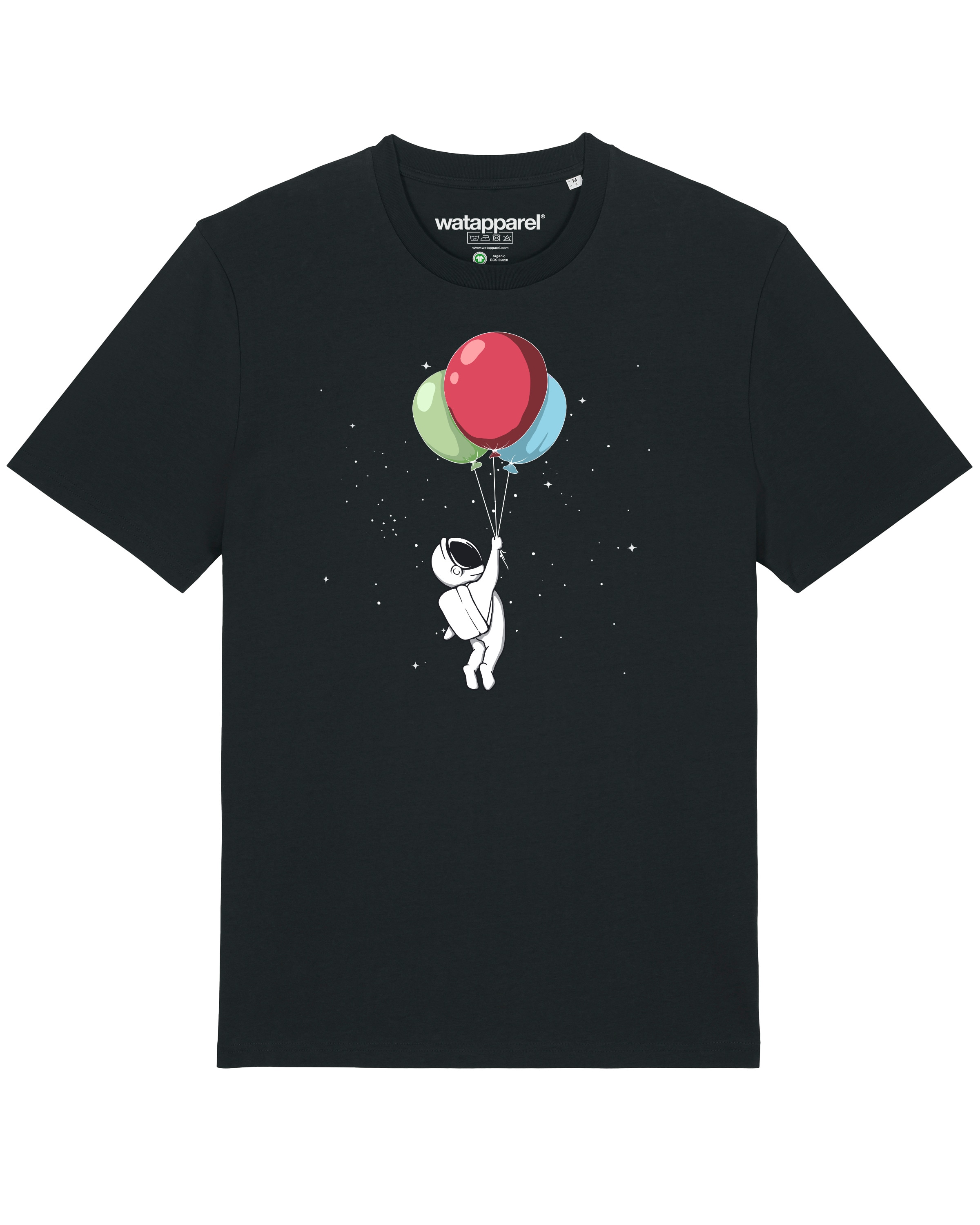 Watapparel Shirt 'Little Balloon Astronaut' in Zwart: voorkant