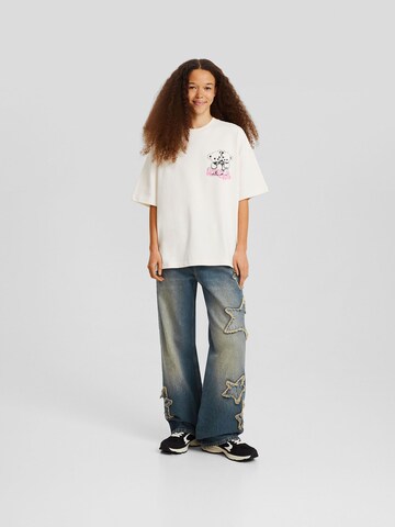 Bershka Široký strih Džínsy - Modrá