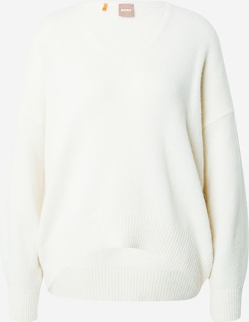 BOSS Orange Sweater in White: front