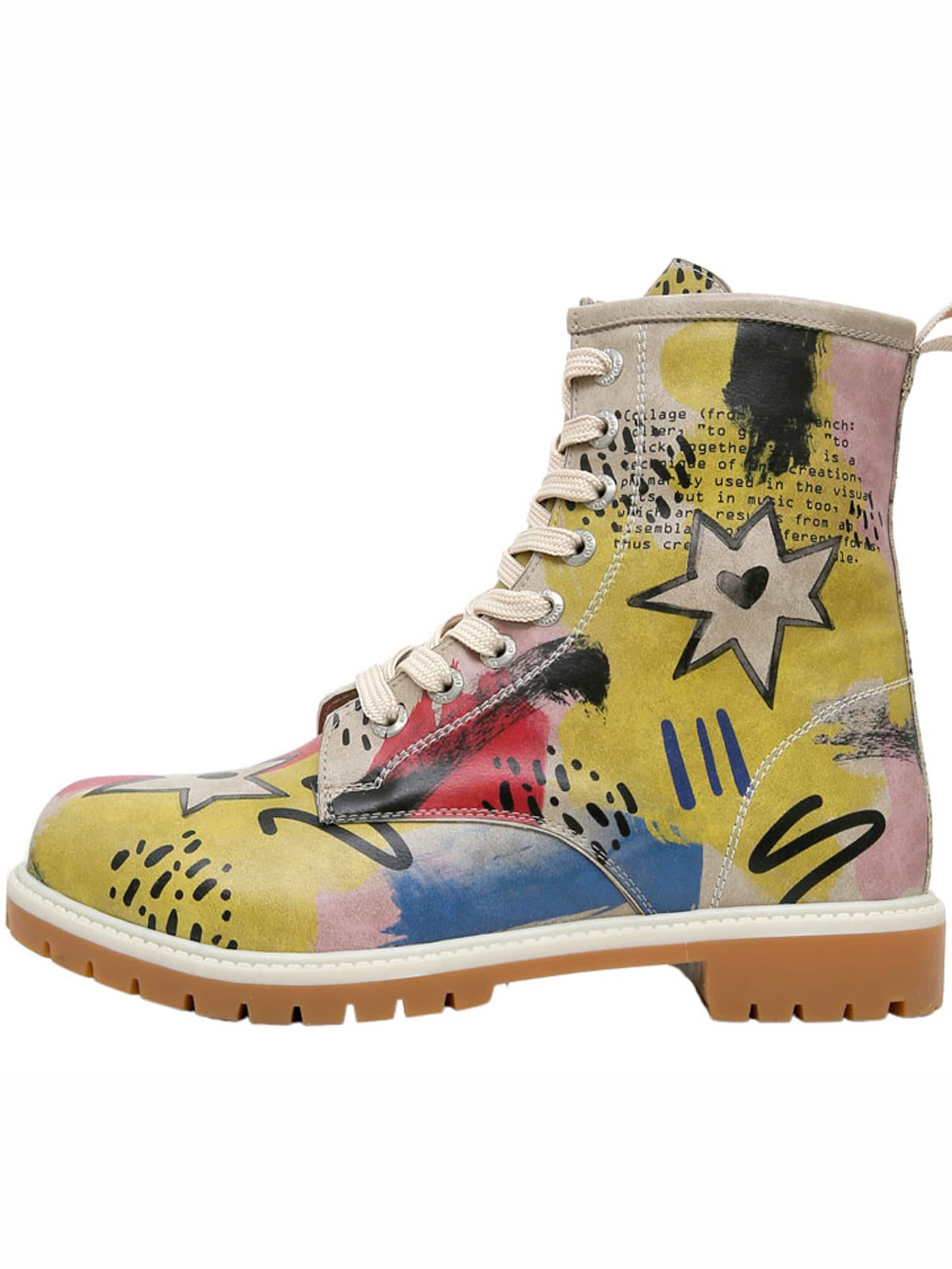 DOGO Schnürstiefel 'The Creation of the Collage'‌‌‌ in Beige: Vorderseite
