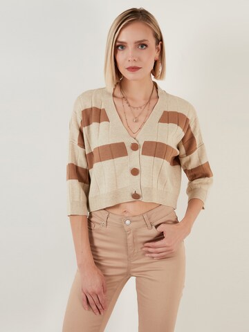 LELA Knit Cardigan in Beige: front