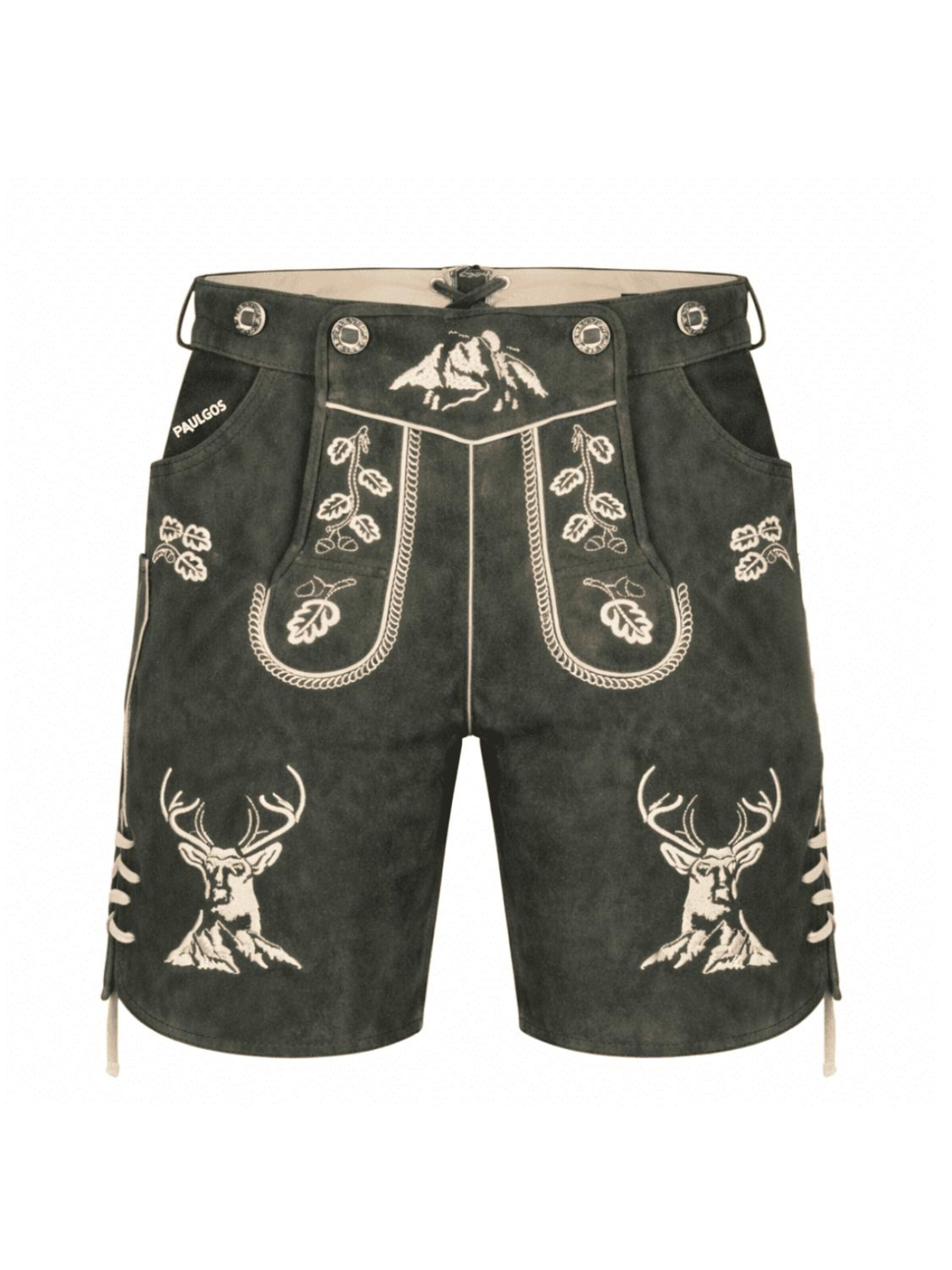 Paulgos Regular Traditional Pants 'PAULGOS Herren Trachten Lederhose Kurz - HK4 - Echtes Leder - in 3 Farben erhältlich - Größe 44 - 60' in Grey: front