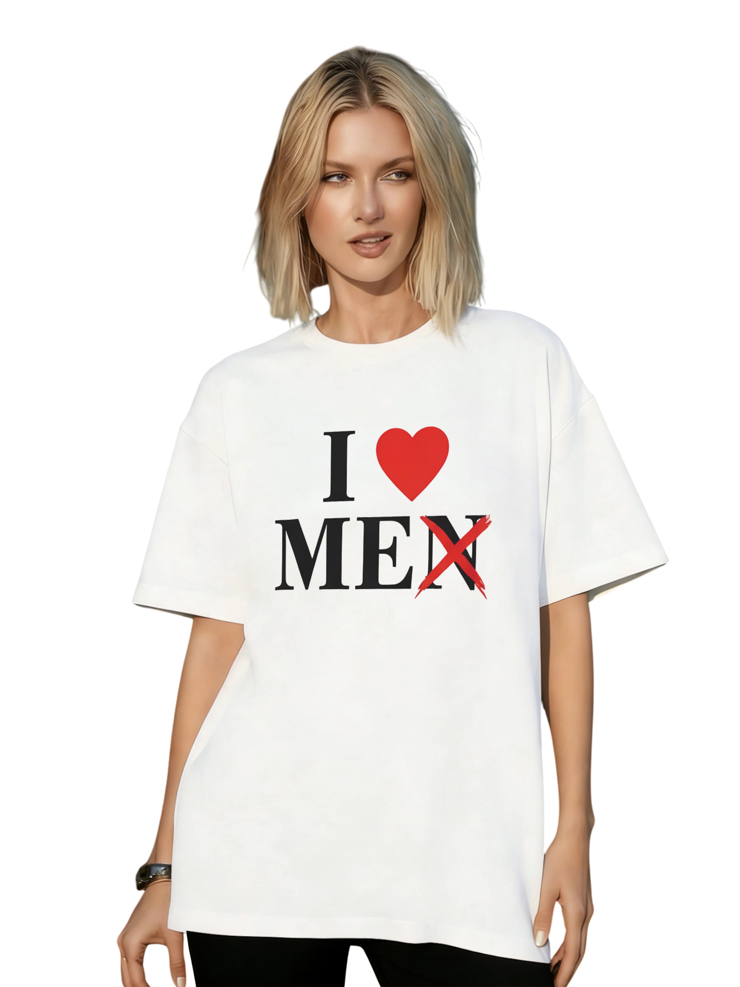 T-shirt 'Women's Casual Cotton Short Sleeve T-Shirt with Heart-shaped Print' GORHEY en blanc : devant