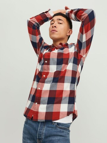 JACK & JONES Slim fit Button Up Shirt in Red