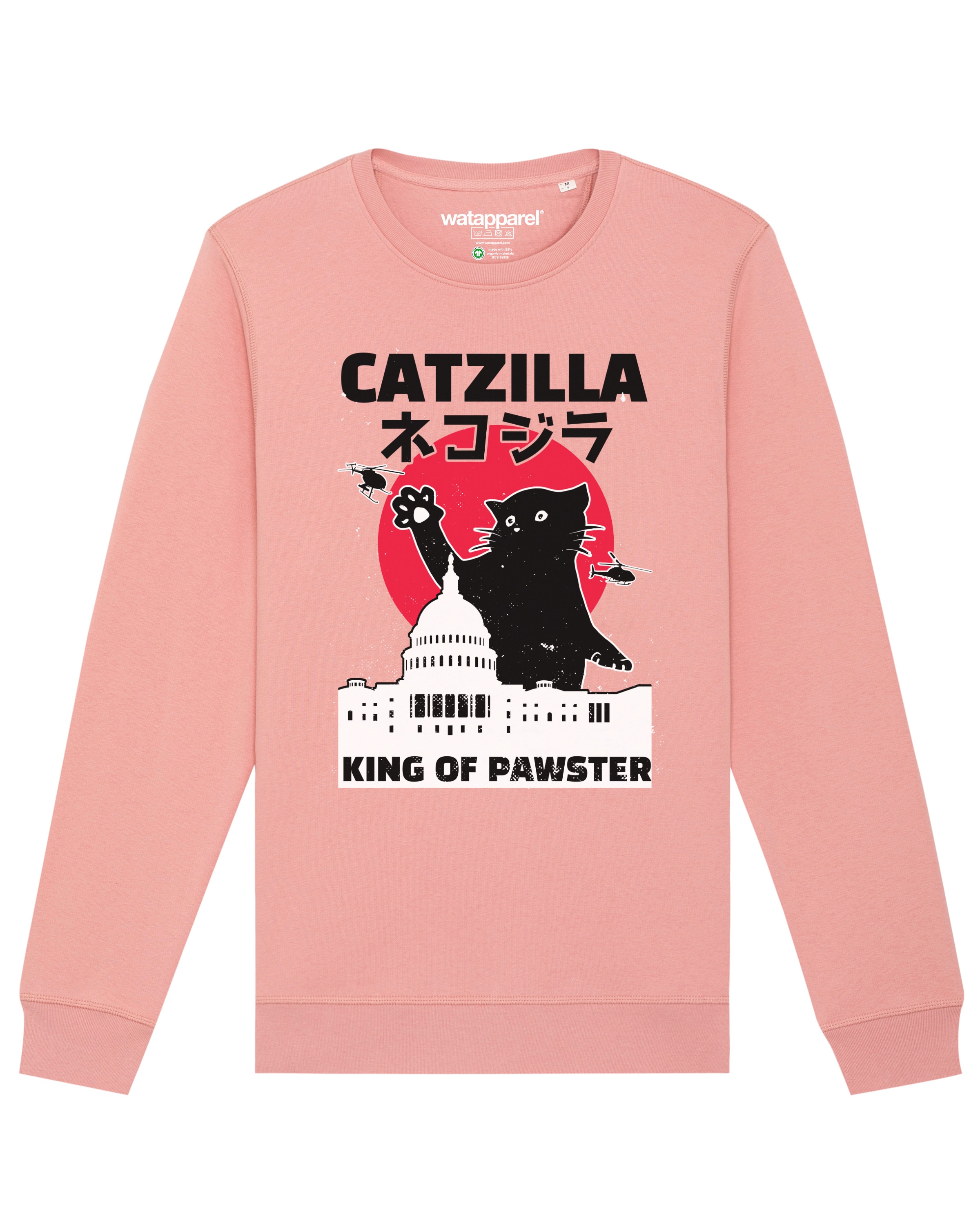 Watapparel Sweatshirt 'Catzilla' in Roze: voorkant