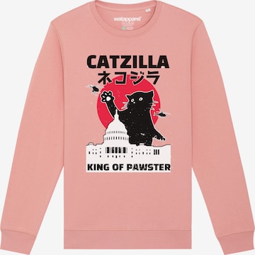 Watapparel Sweatshirt 'Catzilla' in Roze: voorkant