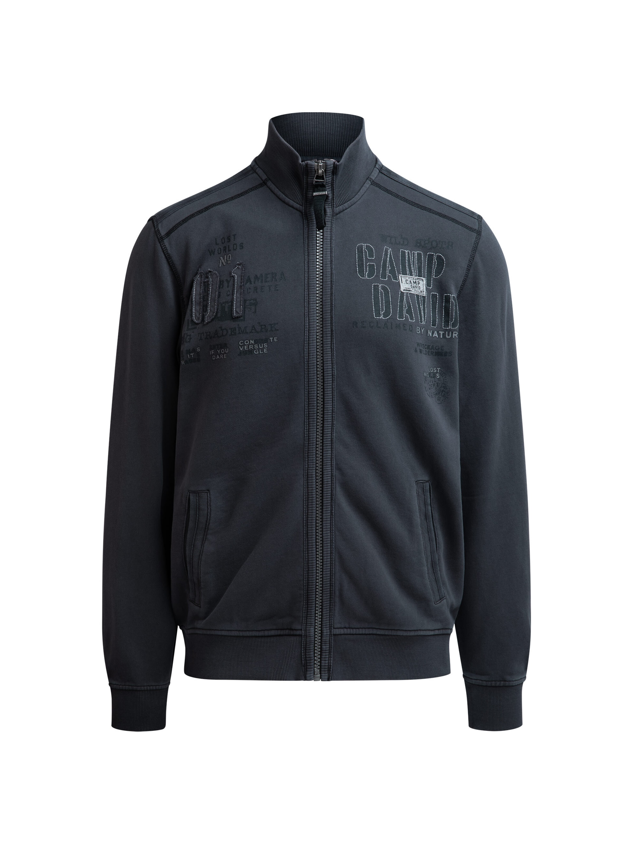 CAMP DAVID Sweatjacke mit Label-Applikationen in S in schwarz, Produktansicht