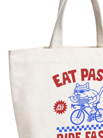 Neverless Beach Bag 'Eat Pasta Ride Fasta' in Beige