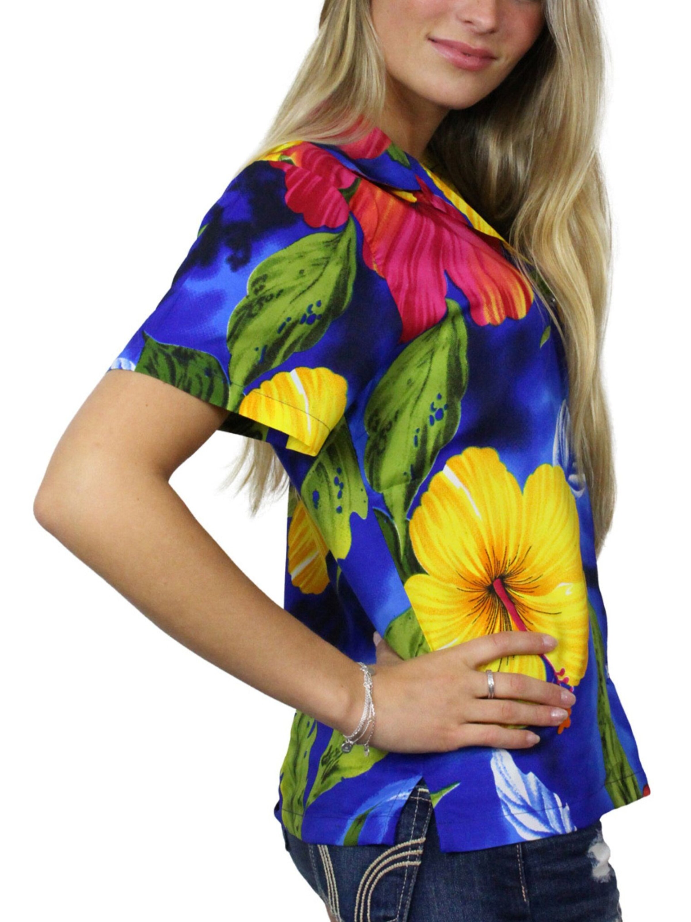 King Kameha Blouse 'Big Flower' in Blue