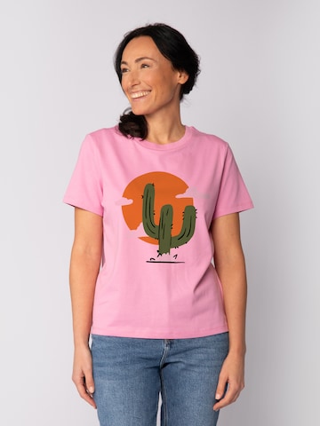 T-shirt 'Kaktus Im Sonnenuntergang' Watapparel en rose : devant