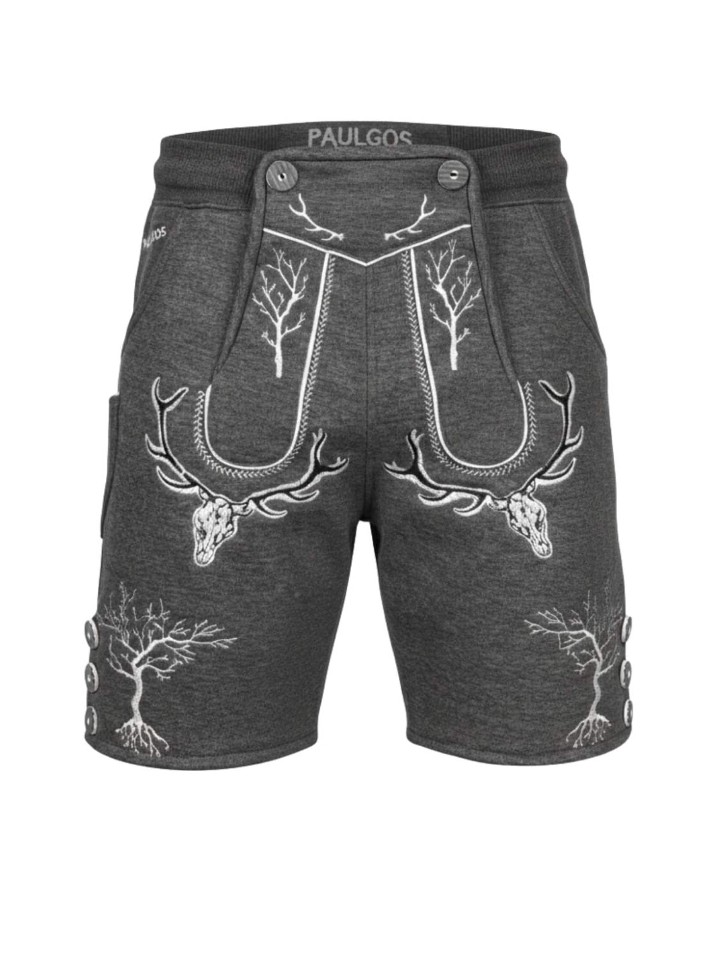 Paulgos Regular Traditional Pants 'PAULGOS Herren Trachten Jogginghose - Design Trachten Lederhose - JOK6 - in 3 Farben erhältlich - Größe S - 5XL' in Grey: front