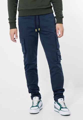 Street One MEN Tapered Cargo Pants in Blue: front