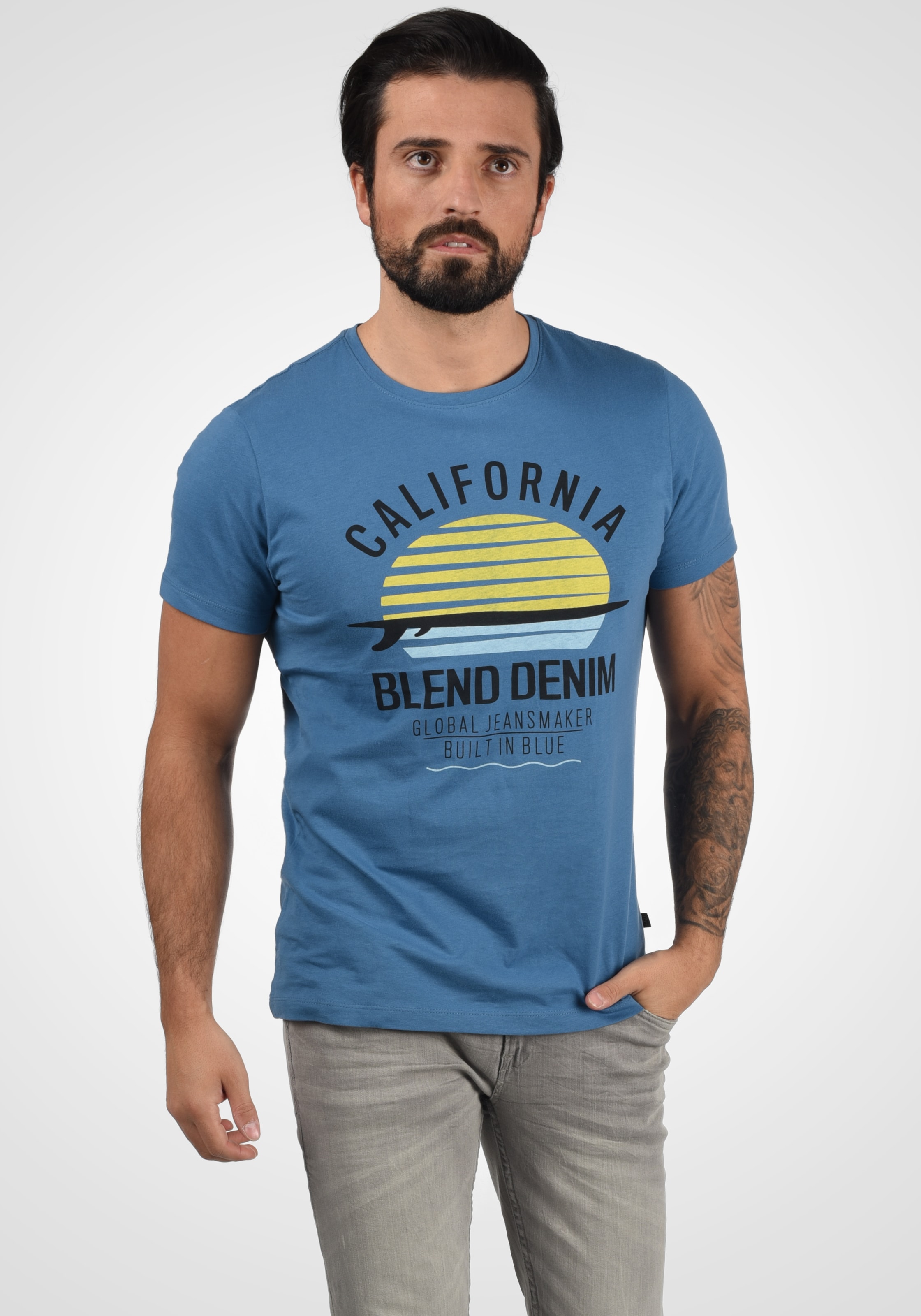 Männer Große Größen BLEND T-Shirt Califo in Blau, Hellblau - QU70527