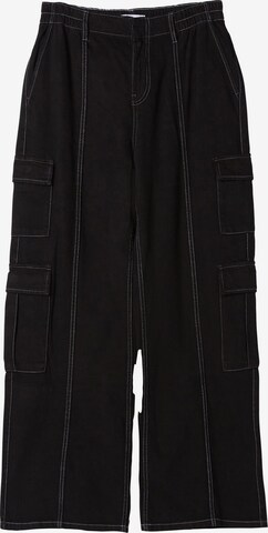 Wide leg Jeans cargo di Bershka in nero: frontale