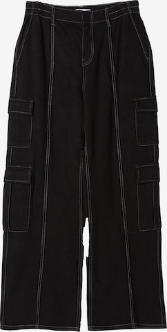 Wide Leg Jeans cargo Bershka en noir : devant