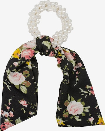 styleBREAKER Haarschmuck 'Perlen Haargummi mit Satin Schleife' in Schwarz: Vorderseite