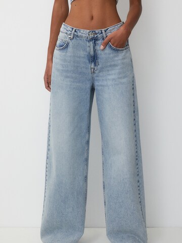 Wide leg Jeans de la Pull&Bear pe albastru: față