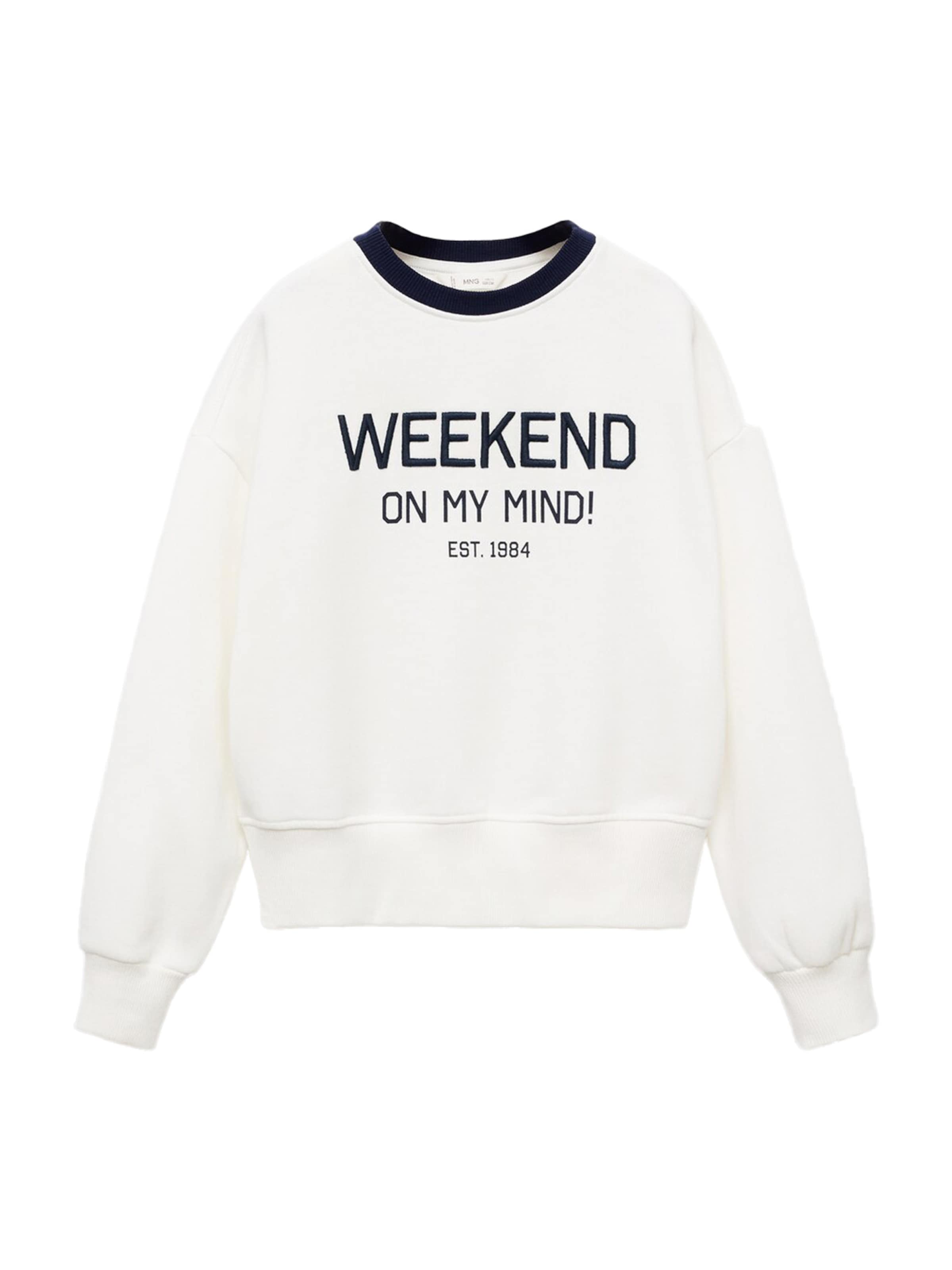 MANGO KIDS Sweatshirt 'WEEKEND' in Wit: voorkant