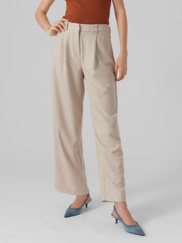 VERO MODA Wide leg Bandplooibroek in Beige: voorkant