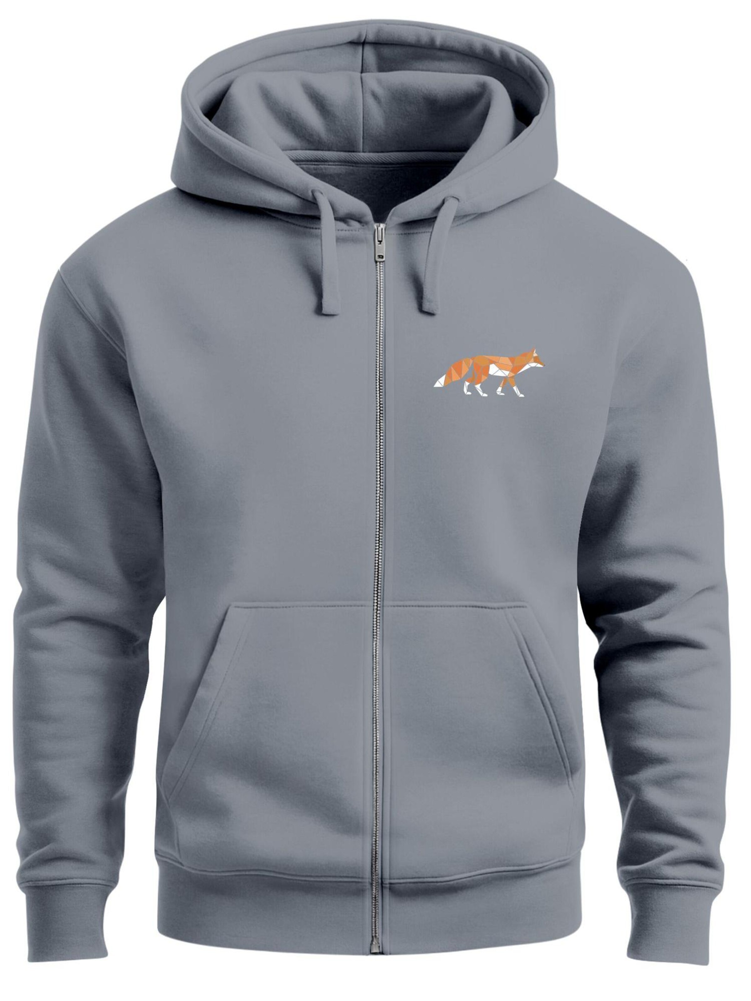 Neverless Zip-Up Hoodie 'Fuchs Polygon' in Grey: front