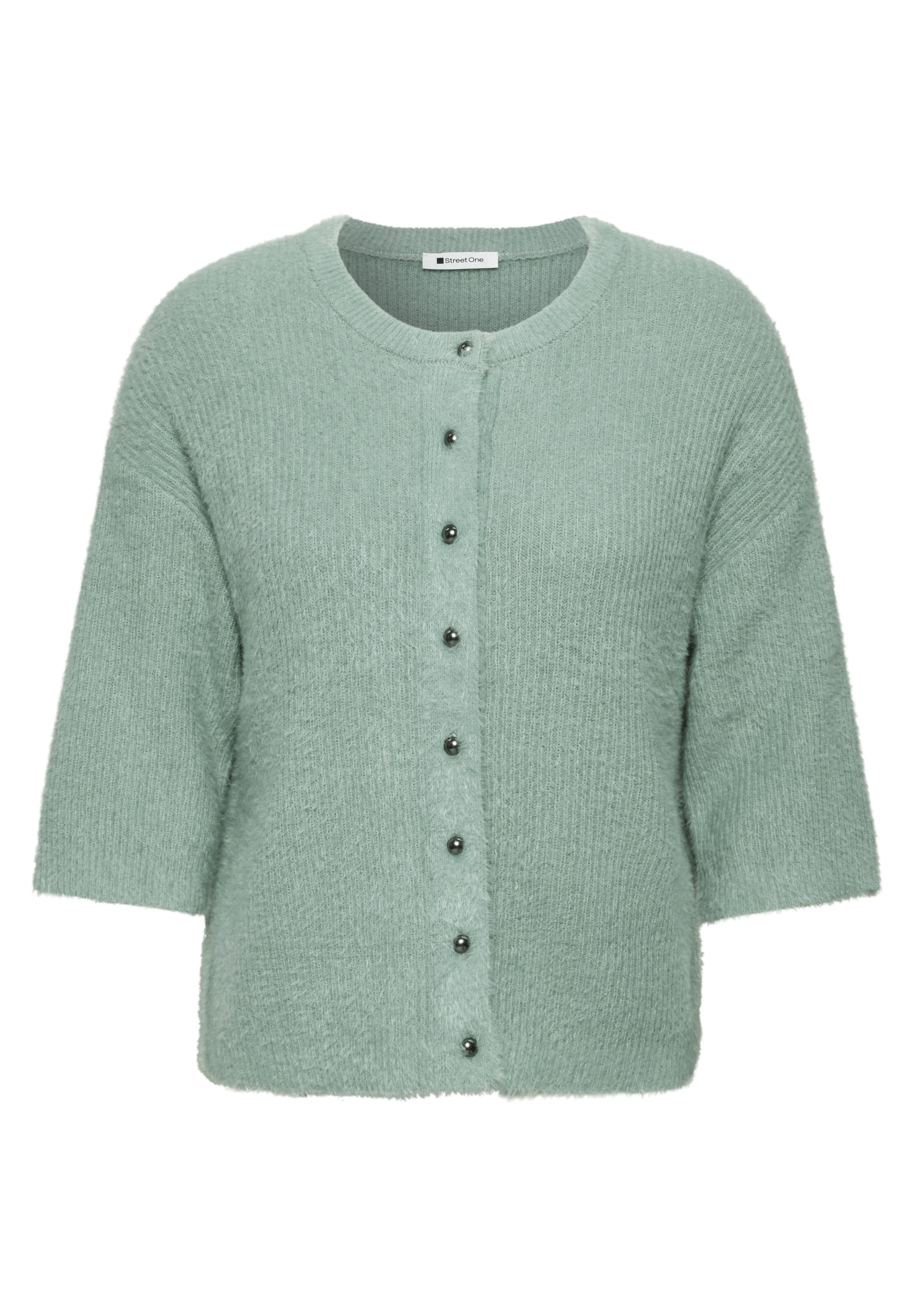 STREET ONE Kuscheliger Halbarm Cardigan mit Rundhals in Grün: Vorderseite