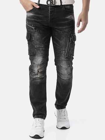 CIPO & BAXX Regular Jeanshose 'CD679', Straight Leg in trendiger Used-Optik in Schwarz: Vorderseite
