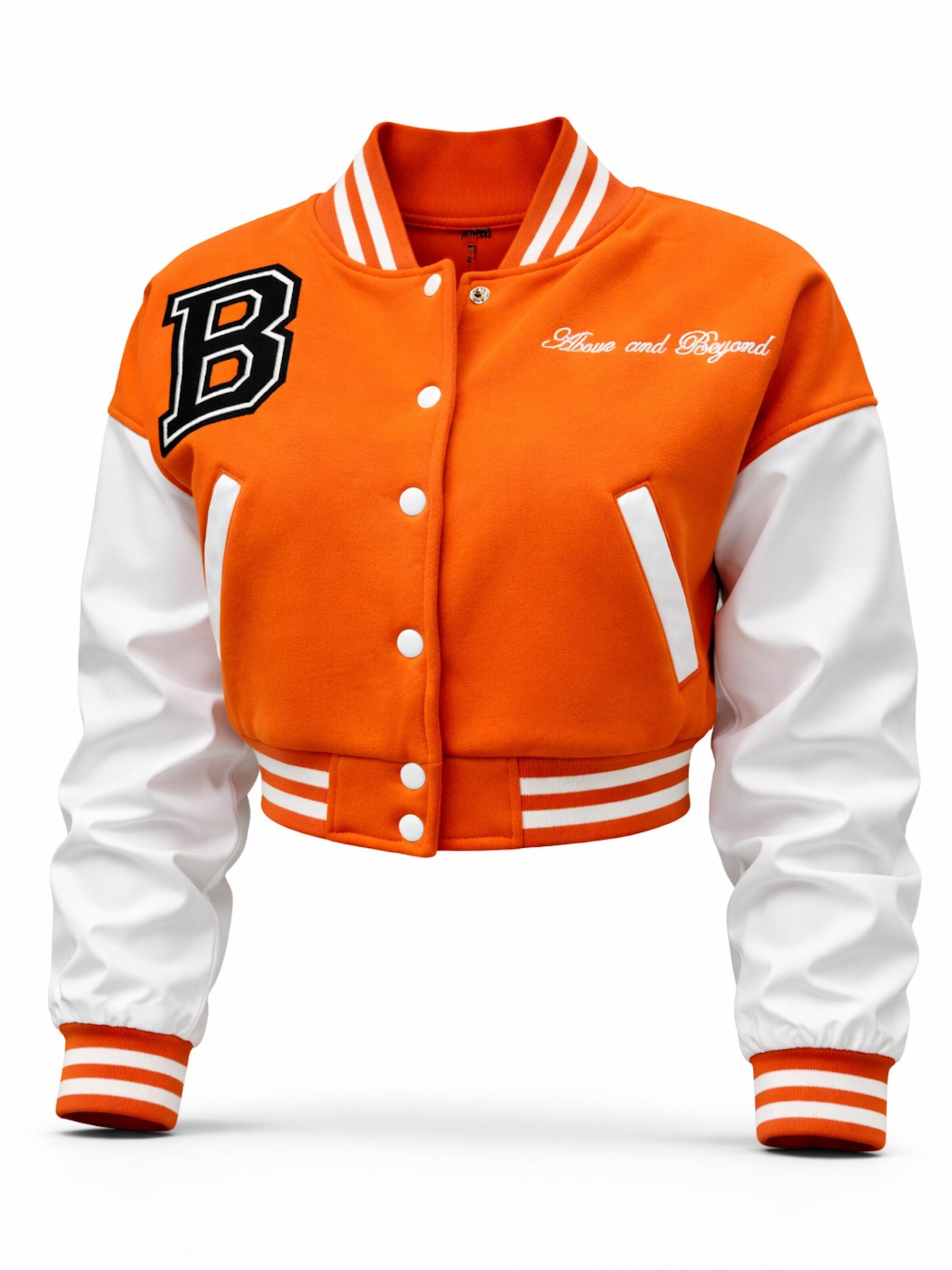 Worldclassca Between-Season Jacket 'Crop College Bomber Jacket' in Orange: front
